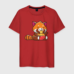 Футболка хлопковая мужская Красная панда ест лапшу, цвет: красный