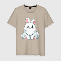 Футболка хлопковая мужская Пушистый аниме кролик, цвет: миндальный