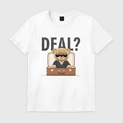 Футболка хлопковая мужская Плюшевый мишка деловой, цвет: белый