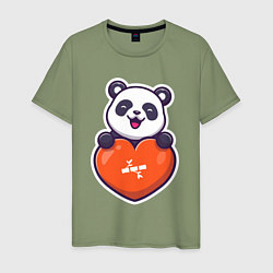 Футболка хлопковая мужская Сердечная панда, цвет: авокадо