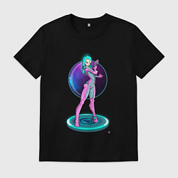 Футболка хлопковая мужская Cyber girl pink, цвет: черный