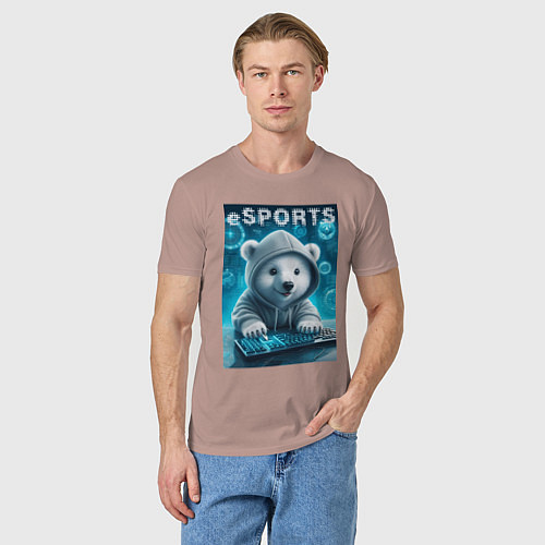 Мужская футболка Белый медвежонок - киберспорт / Пыльно-розовый – фото 3