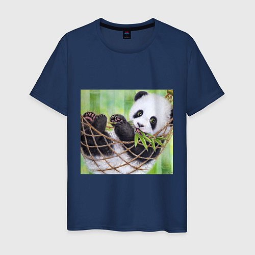 Мужская футболка Панда медвед / Тёмно-синий – фото 1