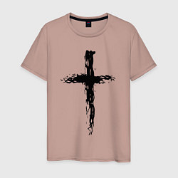Футболка хлопковая мужская Крест волнистый графика, цвет: пыльно-розовый