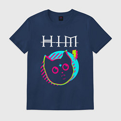 Футболка хлопковая мужская HIM rock star cat, цвет: тёмно-синий