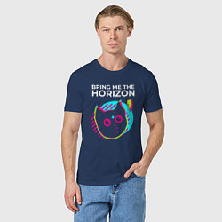 Футболка хлопковая мужская Bring Me the Horizon rock star cat, цвет: тёмно-синий — фото 2