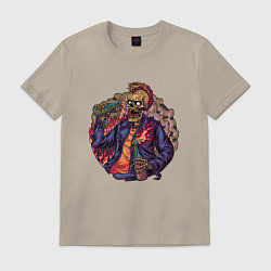 Футболка хлопковая мужская Скелет панк пьет виноводочное, цвет: миндальный