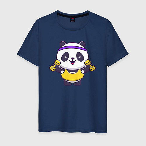 Мужская футболка Панда с гантелями / Тёмно-синий – фото 1