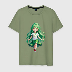 Футболка хлопковая мужская Девочка с зелеными волосами, цвет: авокадо