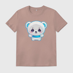 Футболка хлопковая мужская Белый полярный медвежонок, цвет: пыльно-розовый