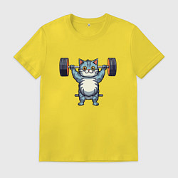 Футболка хлопковая мужская Кот с штангой, цвет: желтый