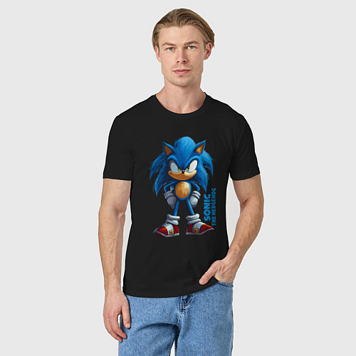 Мужская футболка Sonic - poster style / Черный – фото 3