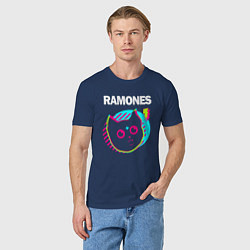 Футболка хлопковая мужская Ramones rock star cat, цвет: тёмно-синий — фото 2