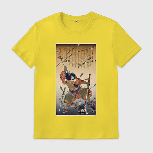 Мужская футболка Японский самурай с катаной и нагинатой: гравюра ук / Желтый – фото 1