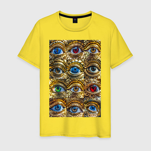 Мужская футболка Глаза разноцветные из золота в стиле стимпанк / Желтый – фото 1