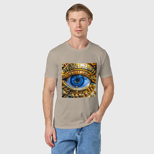 Мужская футболка Глаз металлический голубой в стиле стимпанк / Миндальный – фото 3