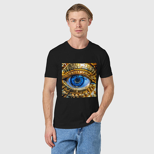 Мужская футболка Глаз металлический голубой в стиле стимпанк / Черный – фото 3