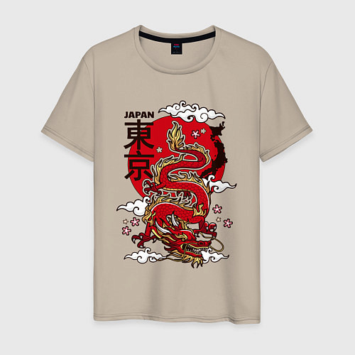 Мужская футболка Япония - дракон / Миндальный – фото 1