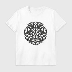 Футболка хлопковая мужская Кельтский черный узор с птицами, цвет: белый
