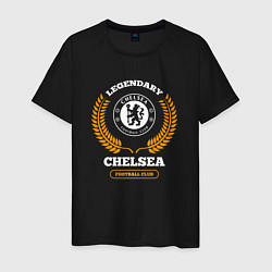 Футболка хлопковая мужская Лого Chelsea и надпись legendary football club, цвет: черный