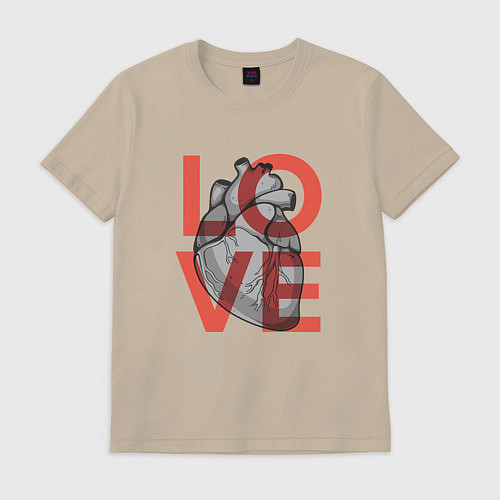 Мужская футболка Love с сердцем / Миндальный – фото 1