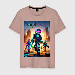 Футболка хлопковая мужская Minecraft - cyberpunk ai art fantasy, цвет: пыльно-розовый
