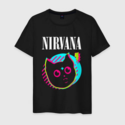 Футболка хлопковая мужская Nirvana rock star cat, цвет: черный