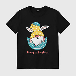 Футболка хлопковая мужская Пасхальный гном с ушками, цвет: черный