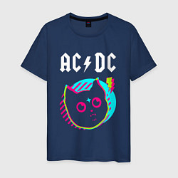 Футболка хлопковая мужская AC DC rock star cat, цвет: тёмно-синий