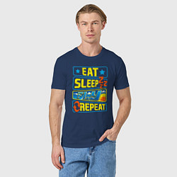 Футболка хлопковая мужская Eat sleep fly, цвет: тёмно-синий — фото 2