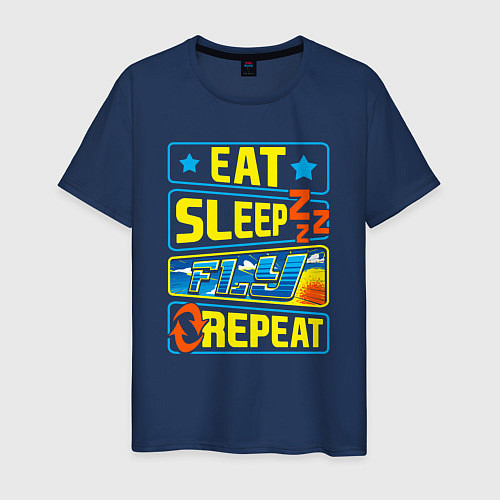Мужская футболка Eat sleep fly / Тёмно-синий – фото 1