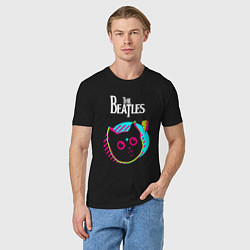 Футболка хлопковая мужская The Beatles rock star cat, цвет: черный — фото 2