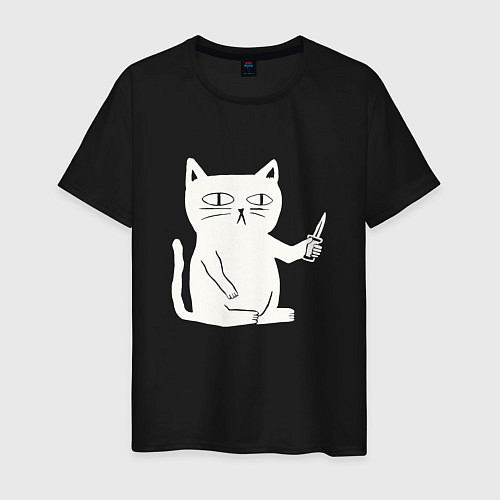 Мужская футболка Кот-мем с ножом / Черный – фото 1