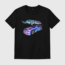 Футболка хлопковая мужская NFS Most Wanted neon bmw, цвет: черный