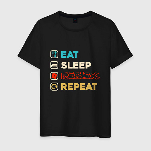 Мужская футболка Eat sleep roblox repeat art / Черный – фото 1