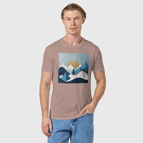 Мужская футболка Горный пейзаж - абстракция с горами / Пыльно-розовый – фото 3