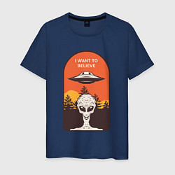 Футболка хлопковая мужская Пришелец - i want to believe, цвет: тёмно-синий