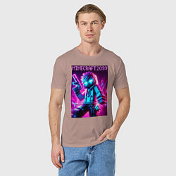 Футболка хлопковая мужская Neon Minecraft - ai art, цвет: пыльно-розовый — фото 2