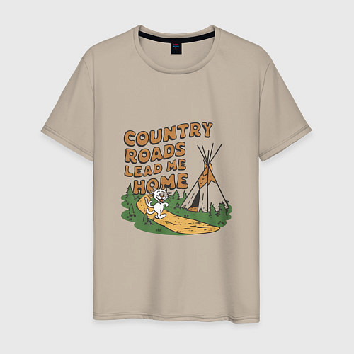 Мужская футболка Country roads lead me home / Миндальный – фото 1
