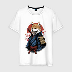 Футболка хлопковая мужская Собака Сиба-ину самурай, цвет: белый
