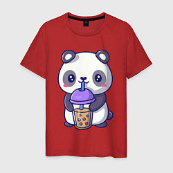 Футболка хлопковая мужская Panda drink, цвет: красный