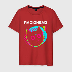 Футболка хлопковая мужская Radiohead rock star cat, цвет: красный