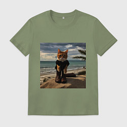 Футболка хлопковая мужская Пляжный котик, цвет: авокадо