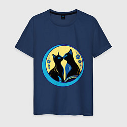 Футболка хлопковая мужская Коты - влюбленная пара, цвет: тёмно-синий