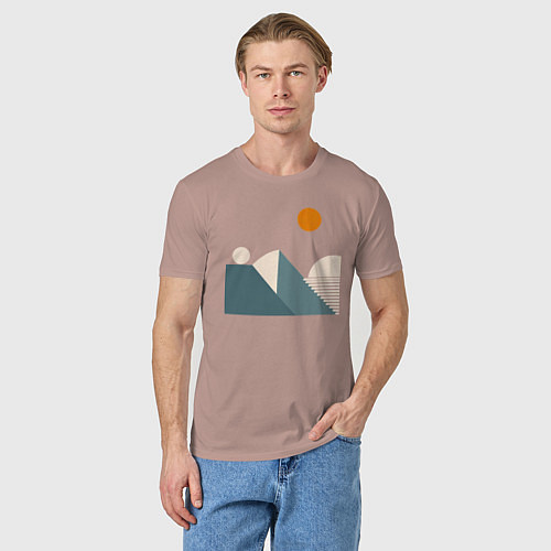 Мужская футболка Горы и солнце минимализм абстакция / Пыльно-розовый – фото 3
