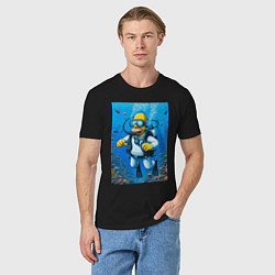 Футболка хлопковая мужская Homer diving - ai art, цвет: черный — фото 2