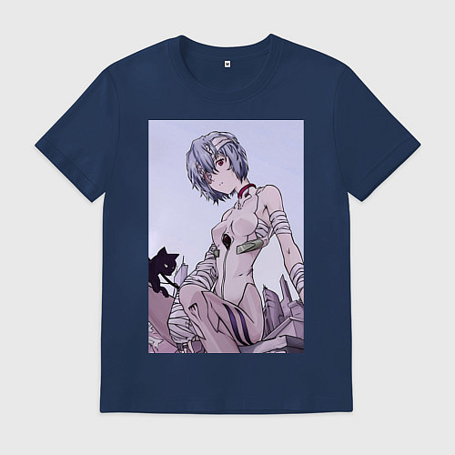 Мужская футболка Евангелион Рей Аянами кот / Тёмно-синий – фото 1