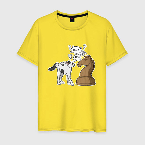 Мужская футболка Кошка Хома и шахматный конь / Желтый – фото 1