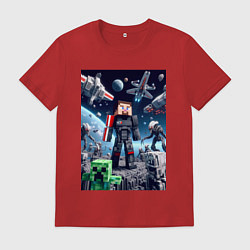 Футболка хлопковая мужская Minecraft and Mass effect - collaboration ai art, цвет: красный