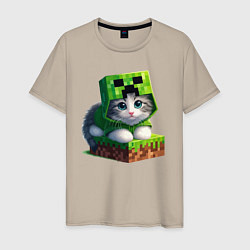 Футболка хлопковая мужская Kitten creeper collaboration - ai art, цвет: миндальный